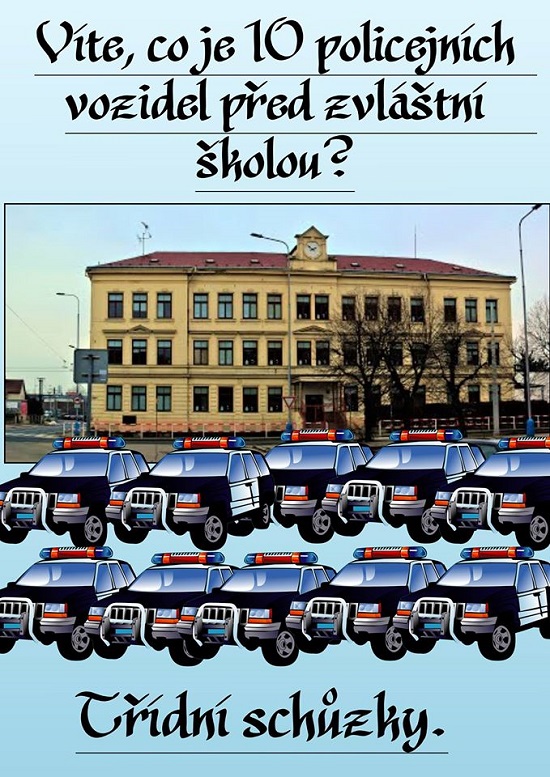 vite co je 10 policejnich vozidel pred skolou