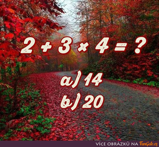 2 + 3 x 4 = ?