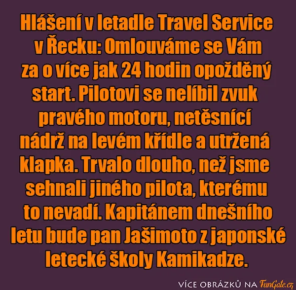 Hlášení v letadle Travel Service