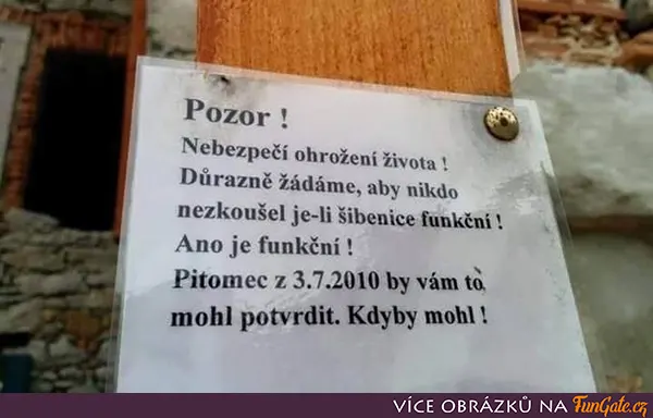 Pozor! Nebezpečí ohrožení života!